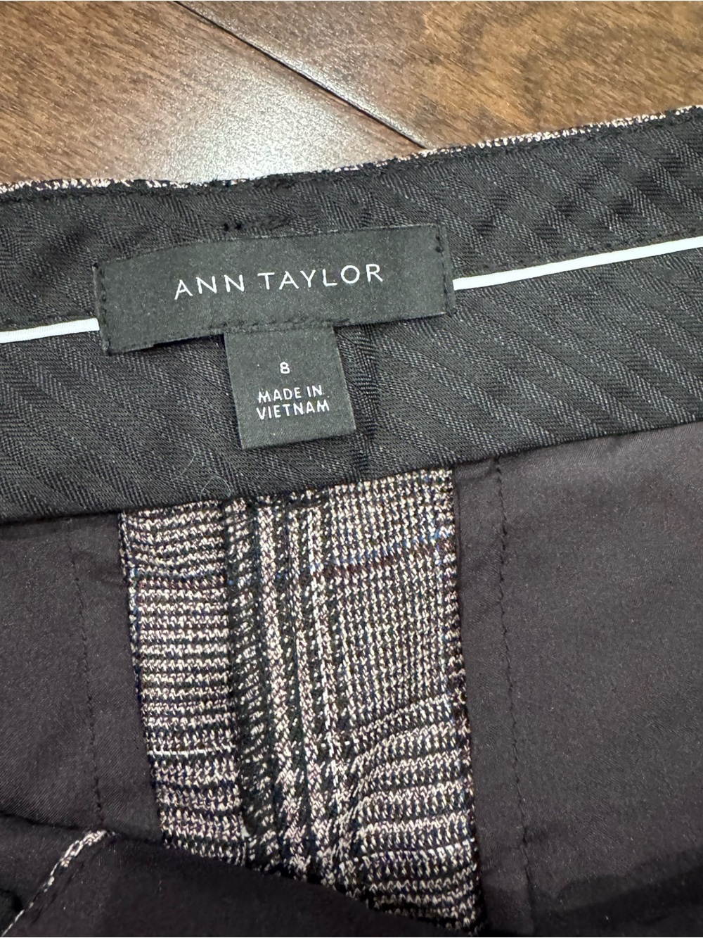 Ann Taylor Black Trousers with Plaid Trim
